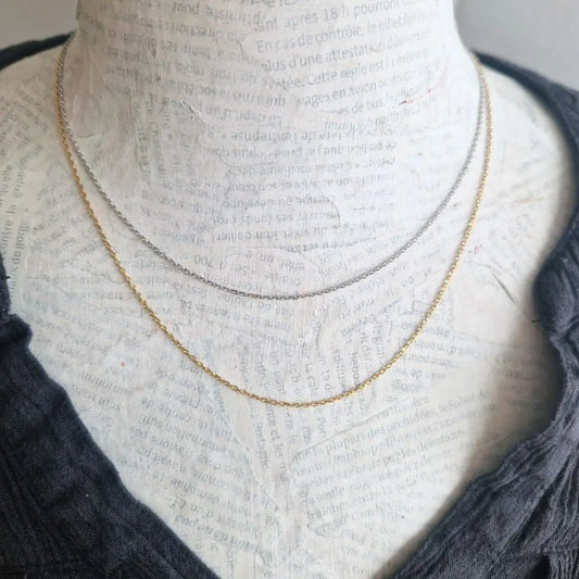 Chaine fine maille forçat en acier inoxydable 304 couleur argenté ou doré