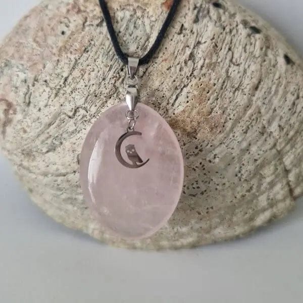 Pendentif Quartz Rose - Charms Hibou - MyRielle Lithothérapie