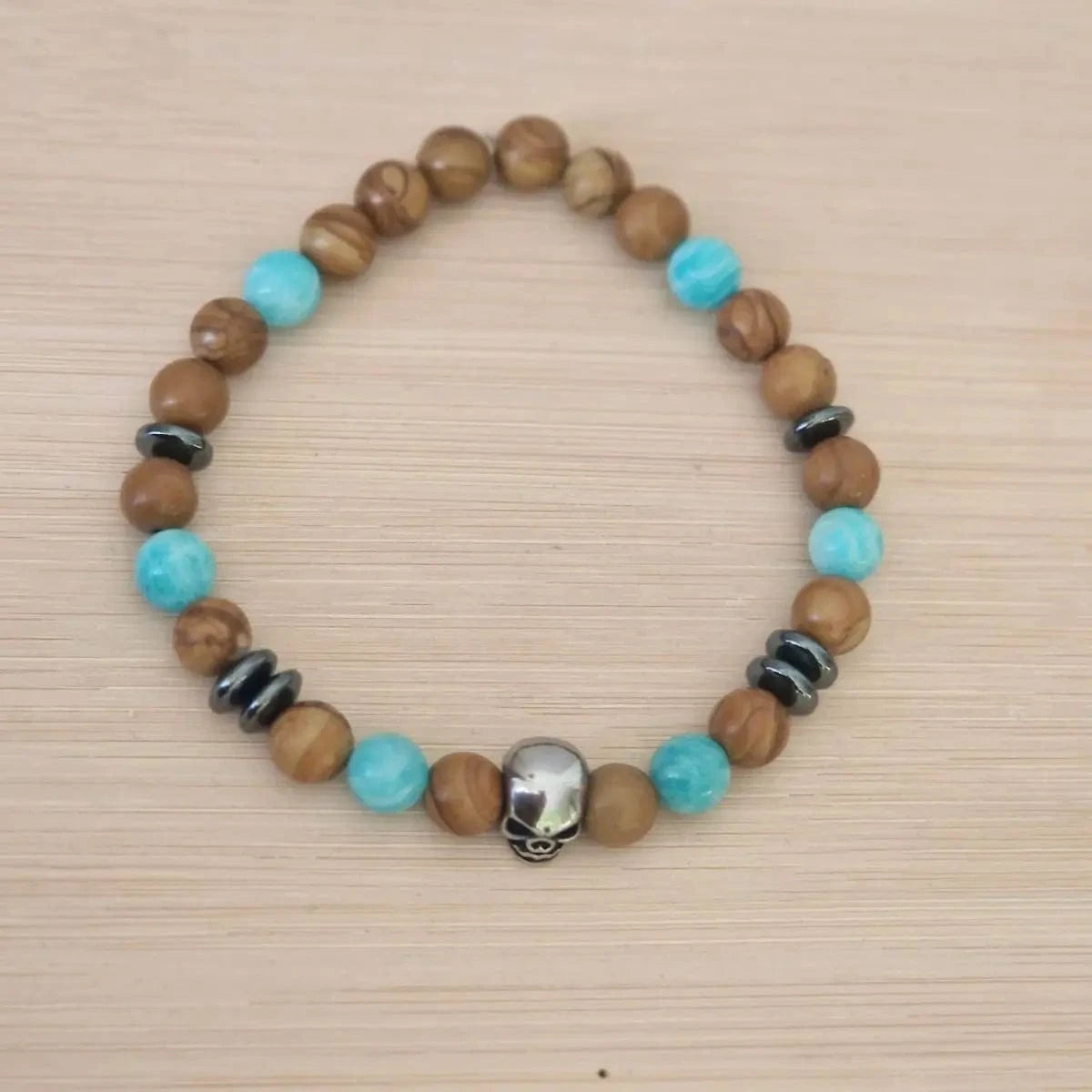 Bracelet Homme Jaspe Bois - Amazonite - Hématite vue du haut