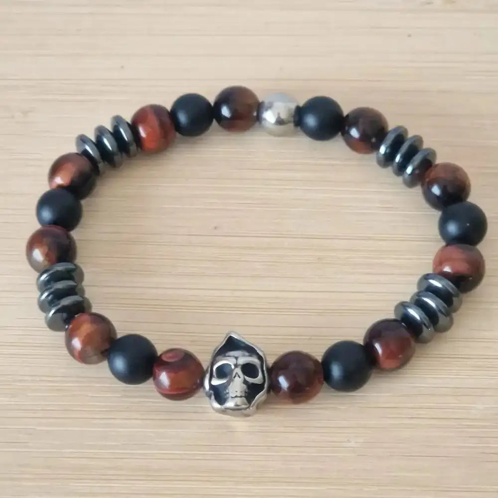 Bracelet Homme Œil de Taureau - Onyx - Hématite rond