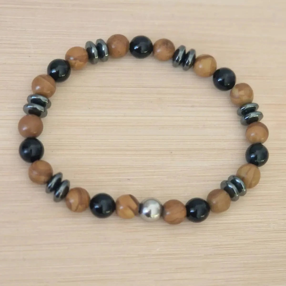Bracelet Homme Jaspe Bois - Tourmaline - Hématite vue haut