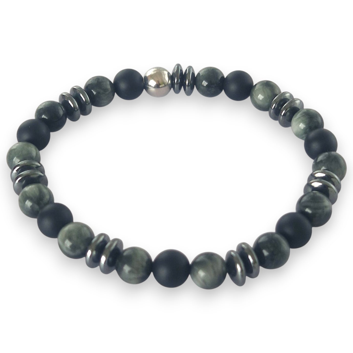 Bracelet Homme Œil d'Aigle - Onyx - Hématite vue haut