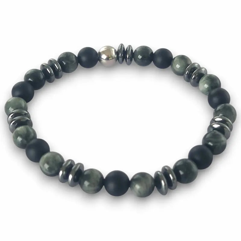 Bracelet Homme Œil d'Aigle - Onyx - Hématite vue haut