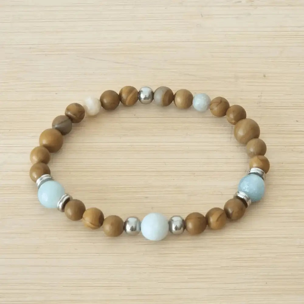 bracelet jaspe bois amazonite Sérénité & ancrage à la terre