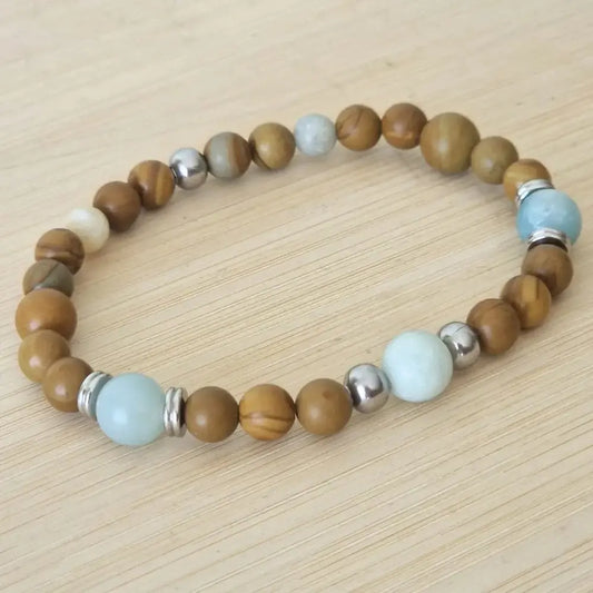 bracelet jaspe bois amazonite Ancrage et sérénité