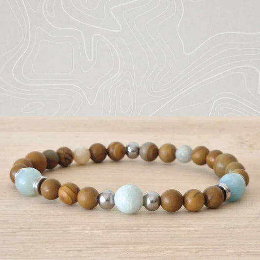 Bracelet Jaspe bois & Amazonite