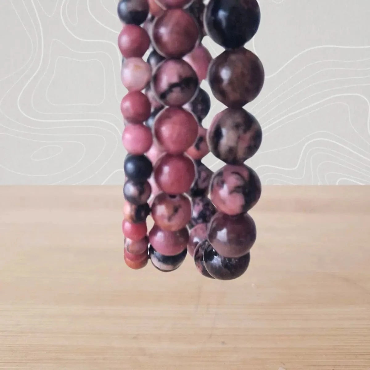 bracelet rhodonite rose noire 4 6 8mm vertical