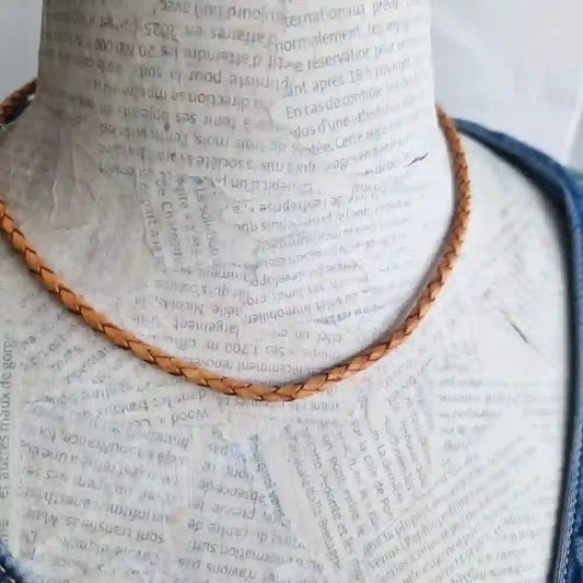 Cordon cuir rond tressé 3 mm - tannage végétal