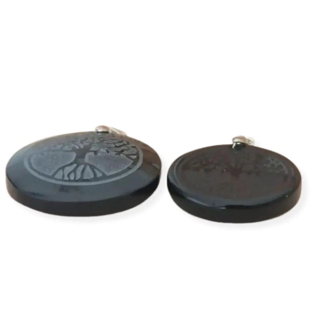 pendentif arbre de vie grave obsidienne noire gauche et tourmaline noire à droite