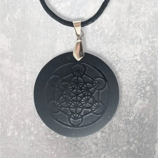 Pendentif Obsidienne noire - Gravure Métatron