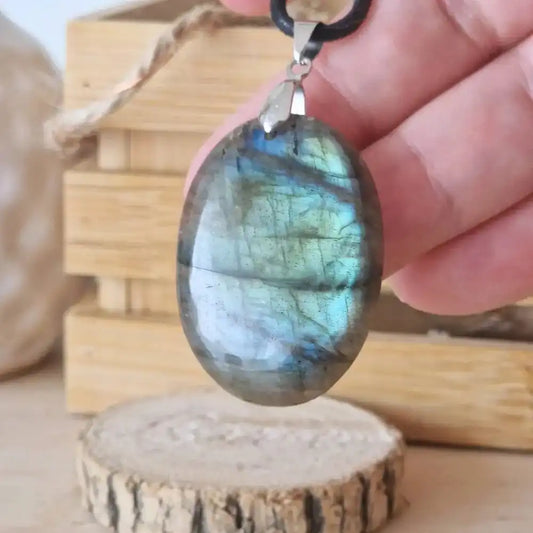 pendentif cabochon labradorite verte 2b