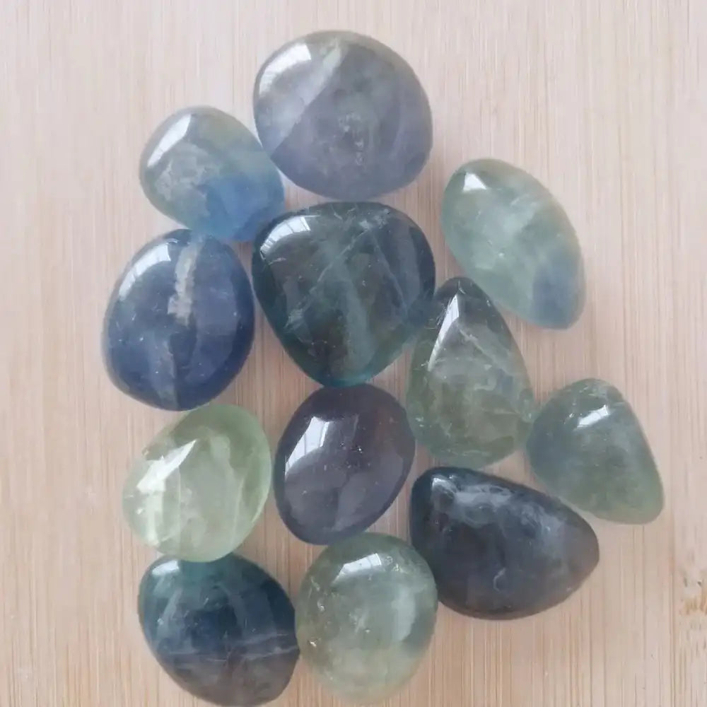 Pierre Roulée Fluorite bleue verte gros plan