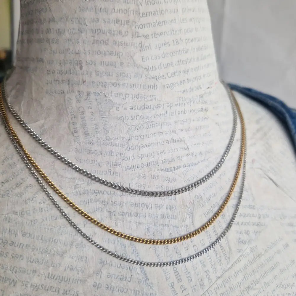 Chaine pour cou maille gourmette en acier inoxydable 304 couleur argent doree