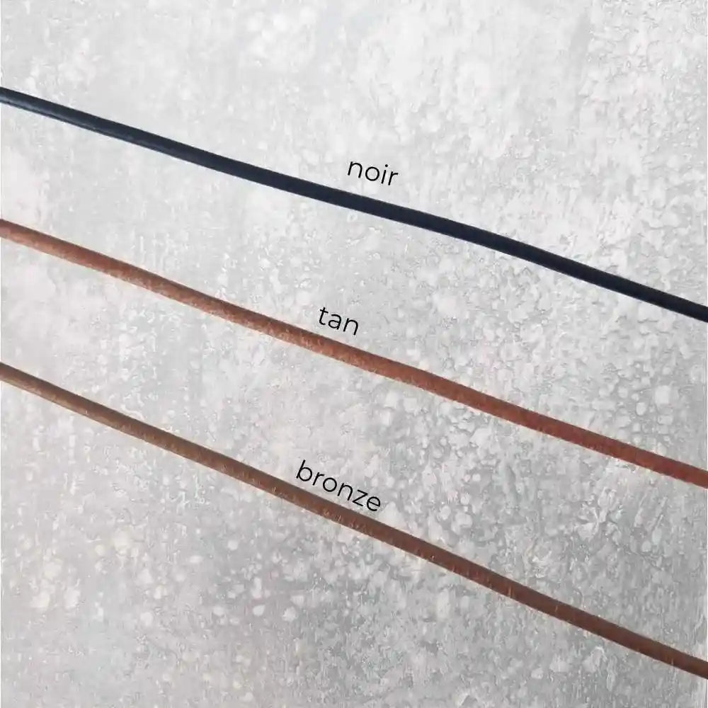 Cordons en cuir 2mm dispo en couleur noir, tan et bronze