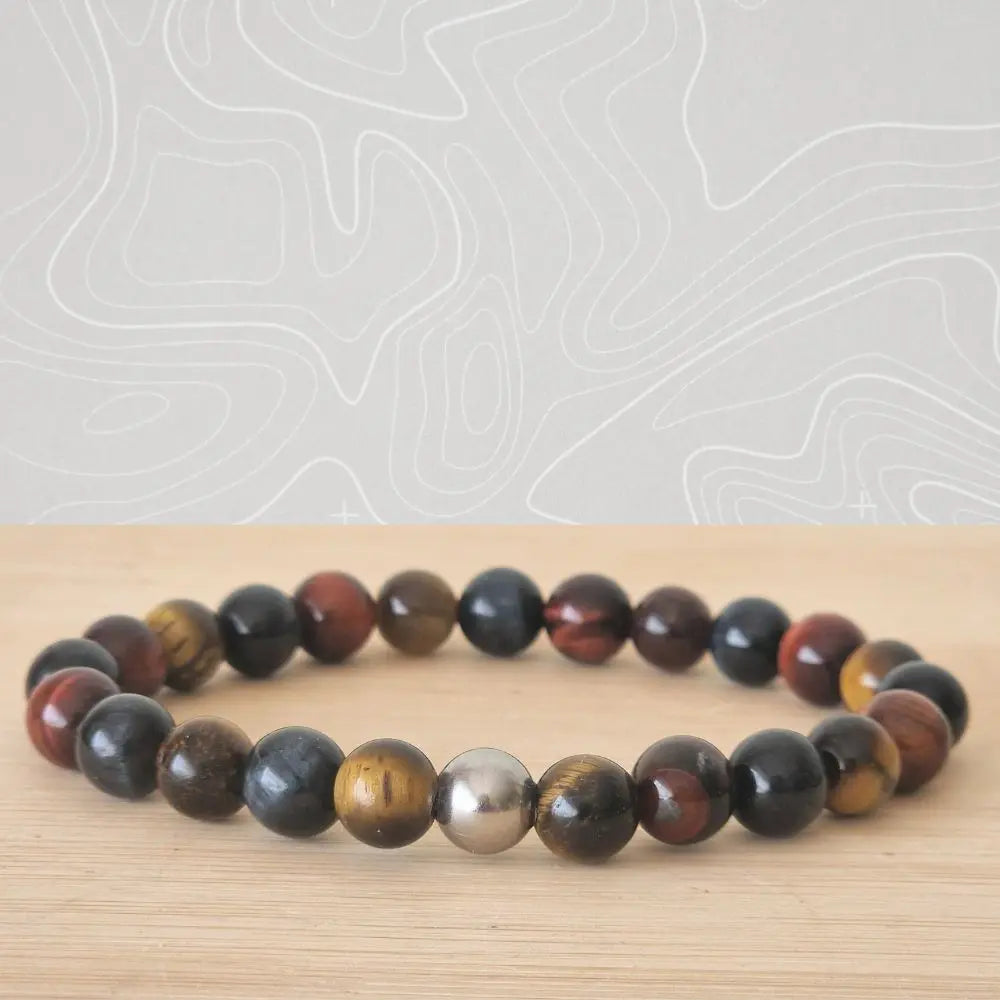 Bracelet triple protection en pierres naturelles œil de tigre, œil de faucon et œil de taureau