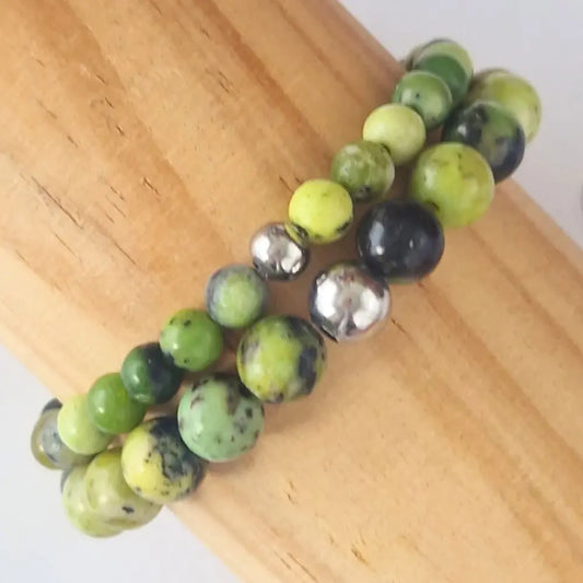 bracelet chrysoprase citron en perles 6 et 8mm zoom