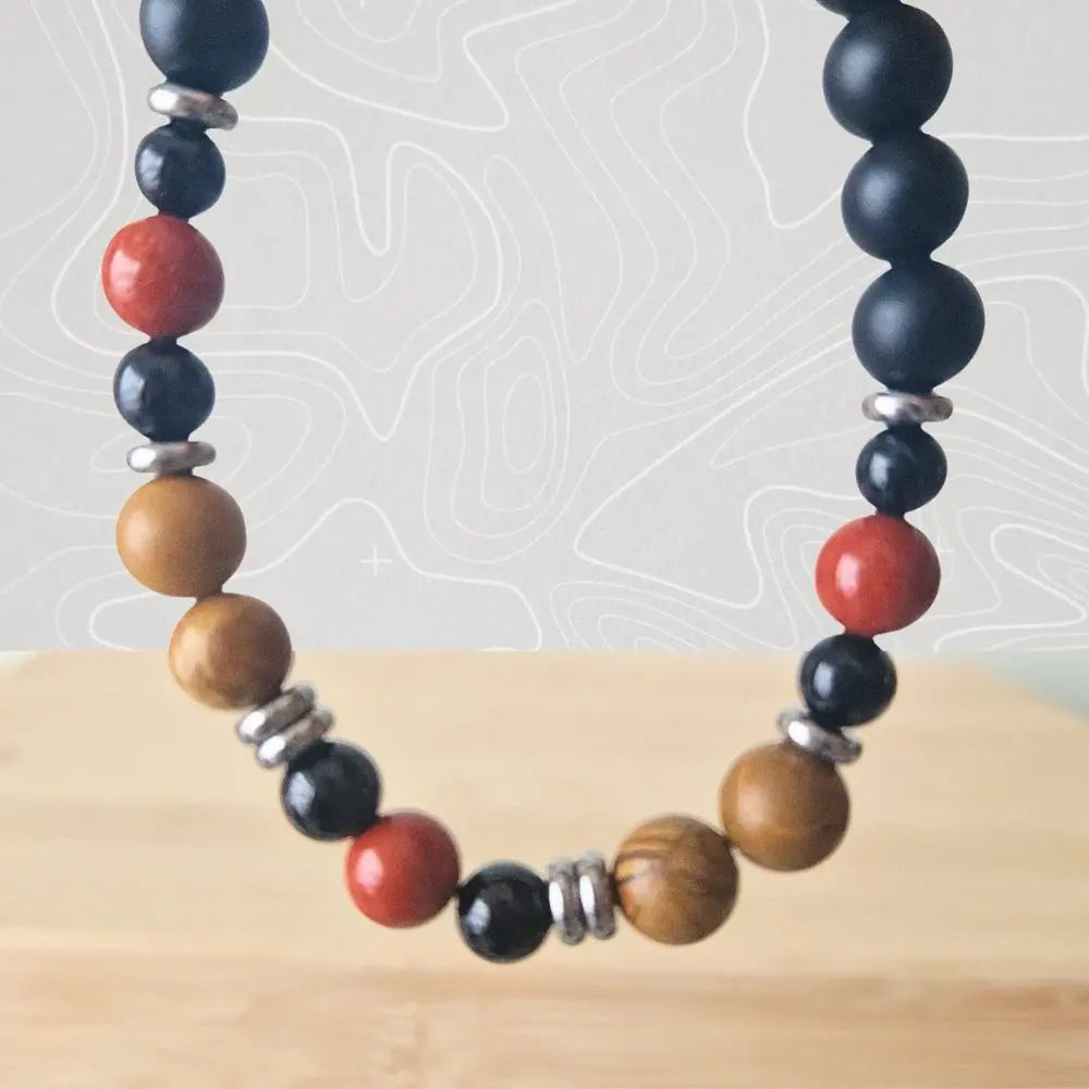 bracelet homme jaspe rouge, jaspe bois, tourmaline noire, onyx mat