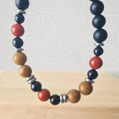 bracelet homme jaspe rouge, jaspe bois, tourmaline noire, onyx mat