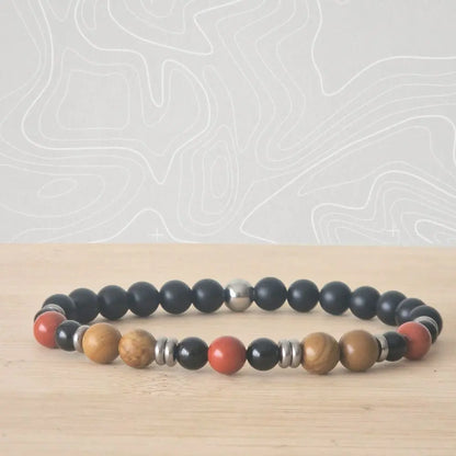 bracelet homme ancrage, jaspe rouge, jaspe bois, tourmaline noire, onyx mat