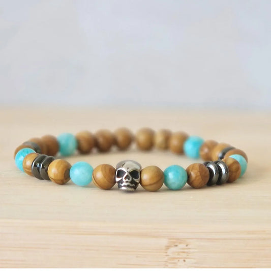 Bracelet Homme Jaspe Bois -  Amazonite - Hématite 