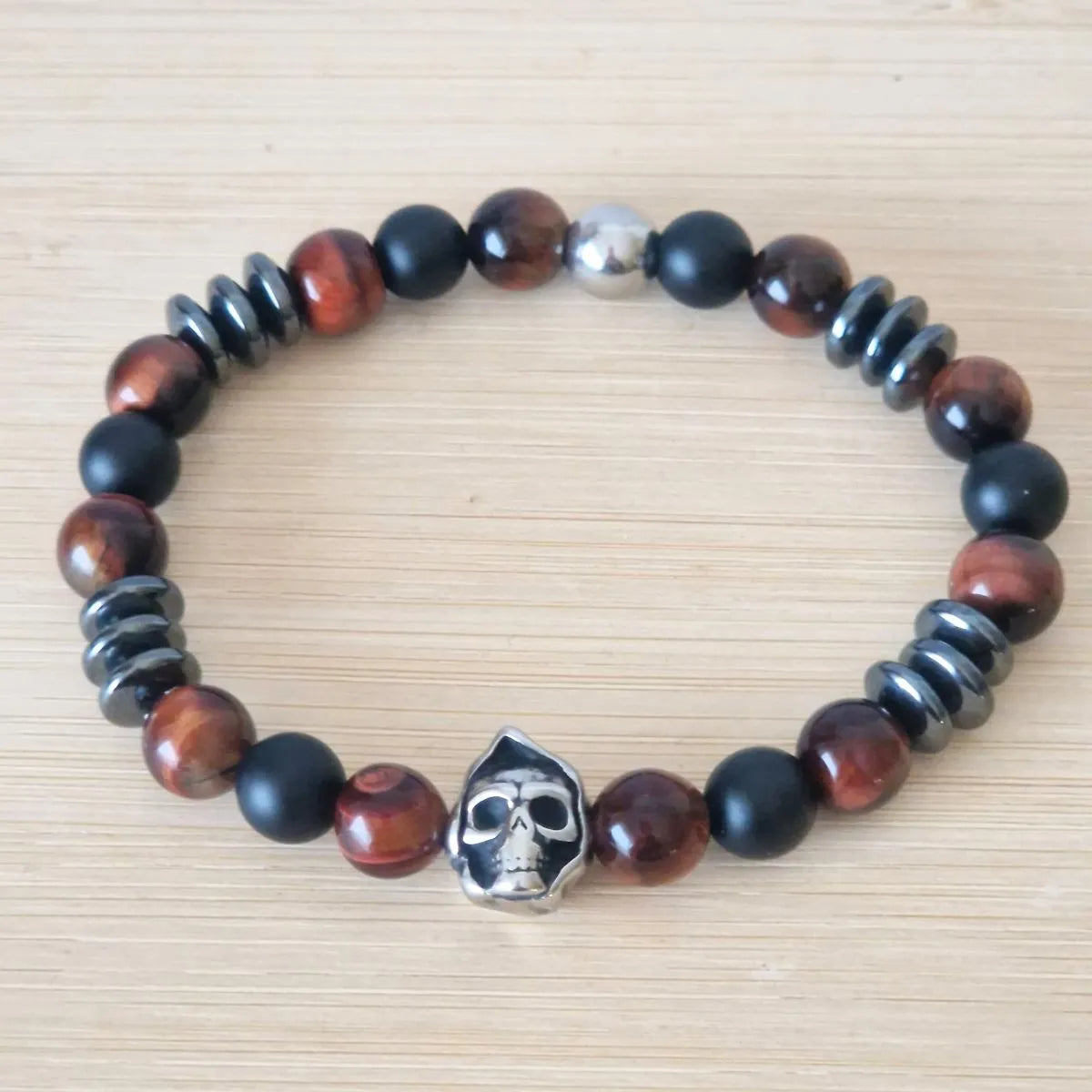 Bracelet Homme Œil de Taureau - Onyx - Hématite rond