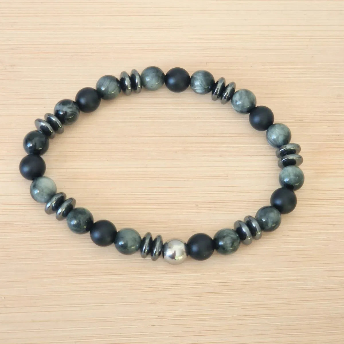 Bracelet Homme Œil d'Aigle - Onyx - Hématite vue haut