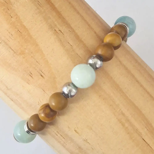 bracelet  Ancrage et sérénité jaspe bois amazonite 