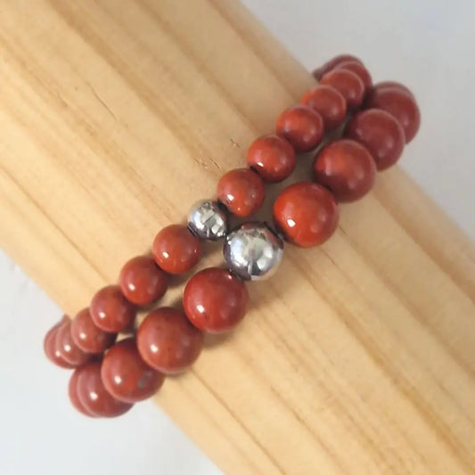 Bracelet jaspe rouge 6 et 8mm gp