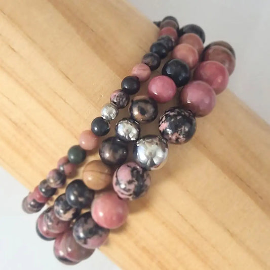 bracelet rhodonite rose noire 4 6  8mm