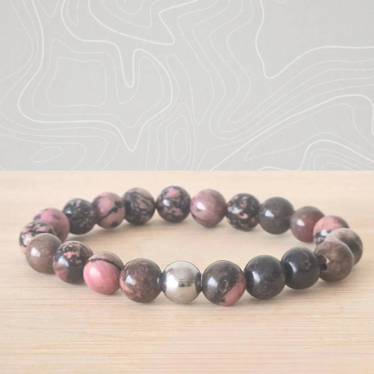 bracelet rhodonite rose noire 8mm