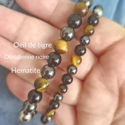 Perles du bracelet triple protection lithothérapie