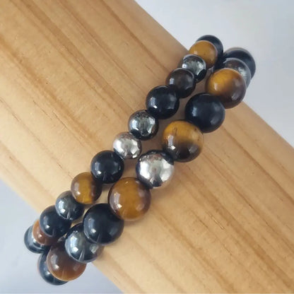 Bracelet Triple Protection – Oeil de Tigre, Obsidienne Noire & Hématite