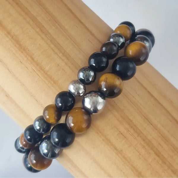 Bracelet Triple Protection – Oeil de Tigre, Obsidienne Hématite