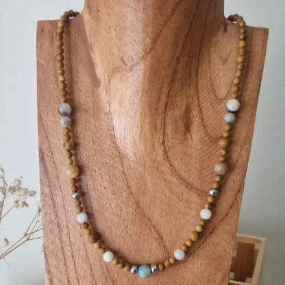 Collier amazonite et jaspe bois en perles