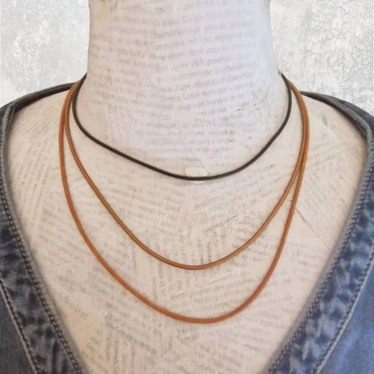 Cordon cuir rond 2mm couleur tan noir bronze pour pendentif vendu séparément