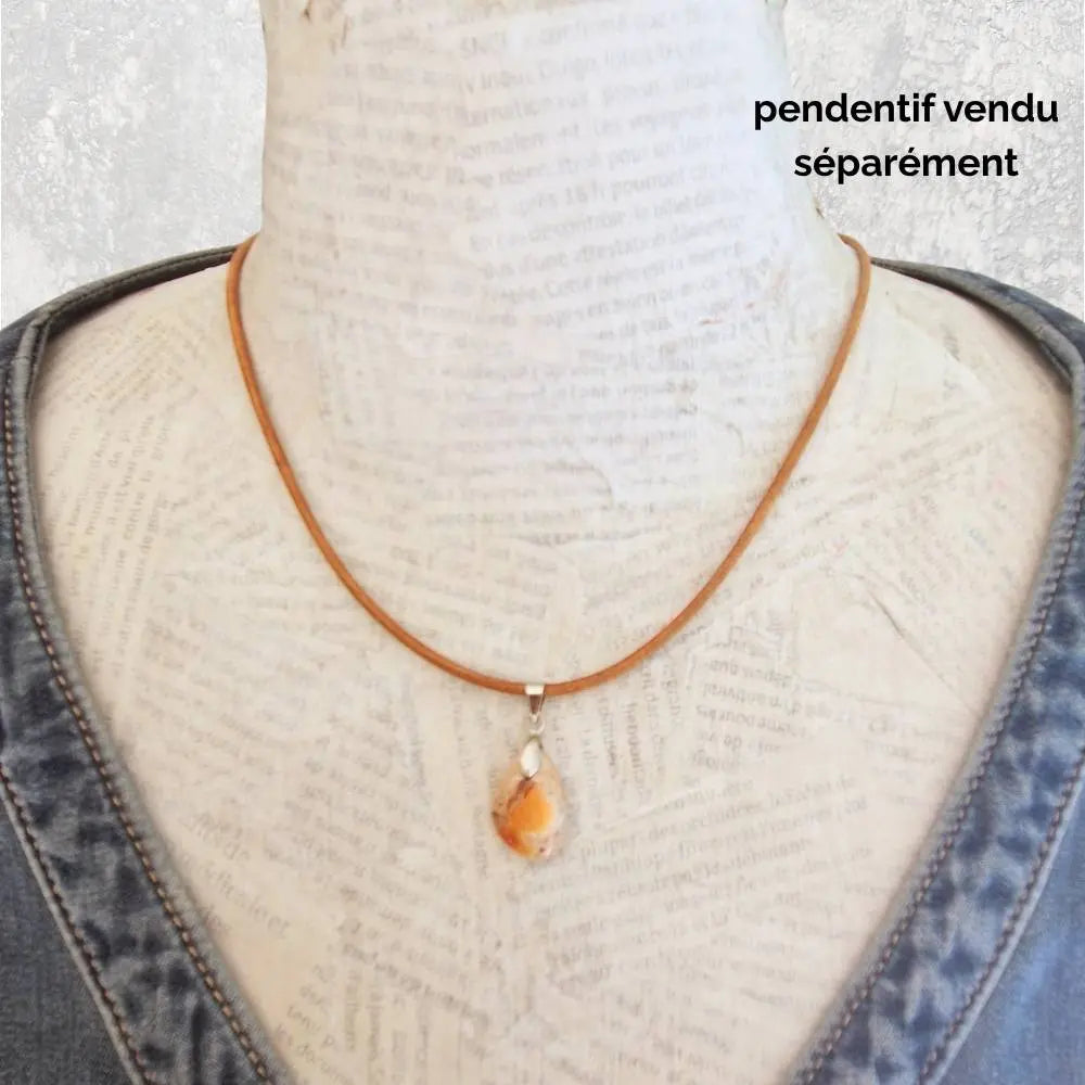 Cordon cuir rond 2mm couleur tan pour pendentif vendu séparément  visuel