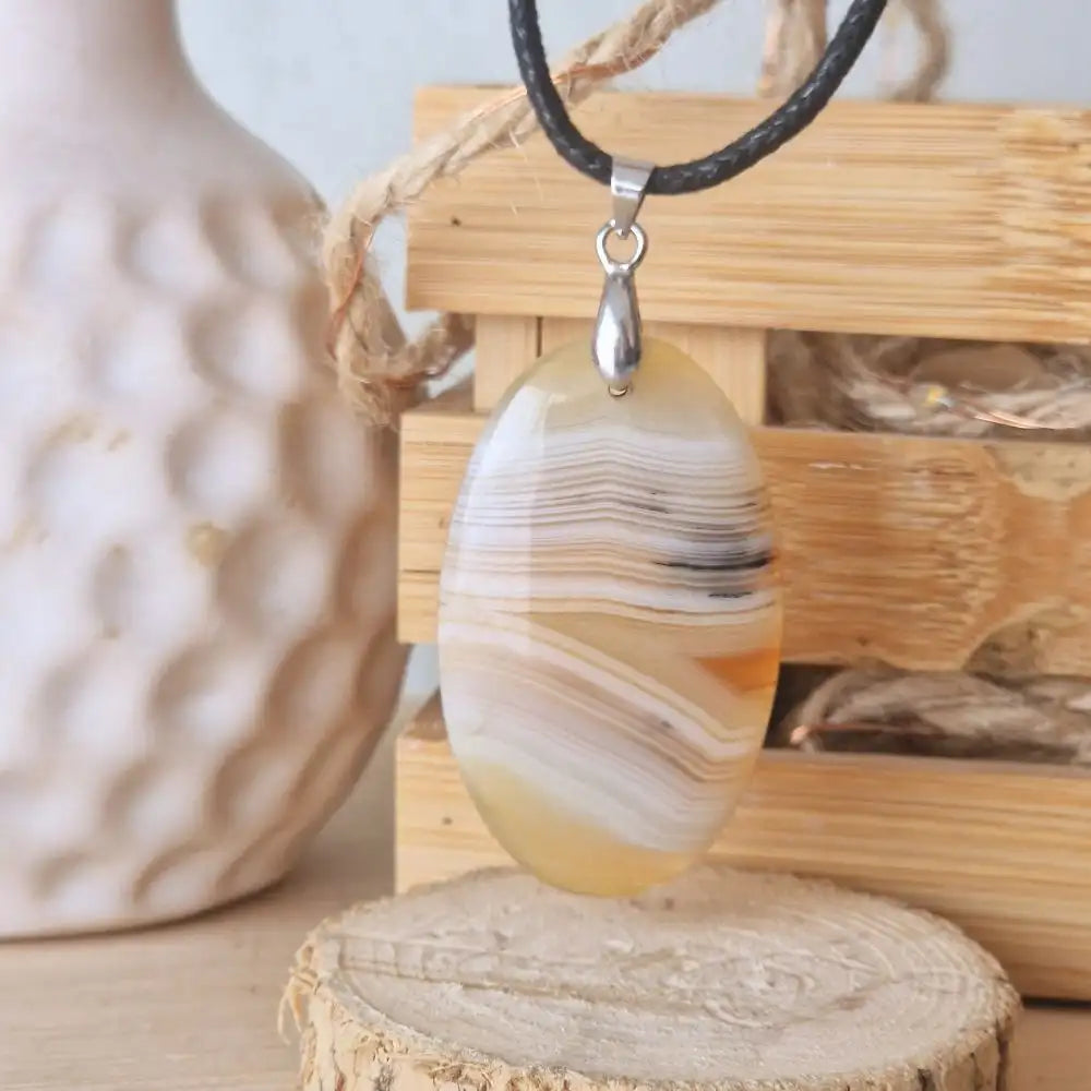 Pendentif agate botswana  jaune/beige