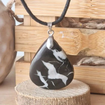 Pendentif Cabochon Septaria Noire   