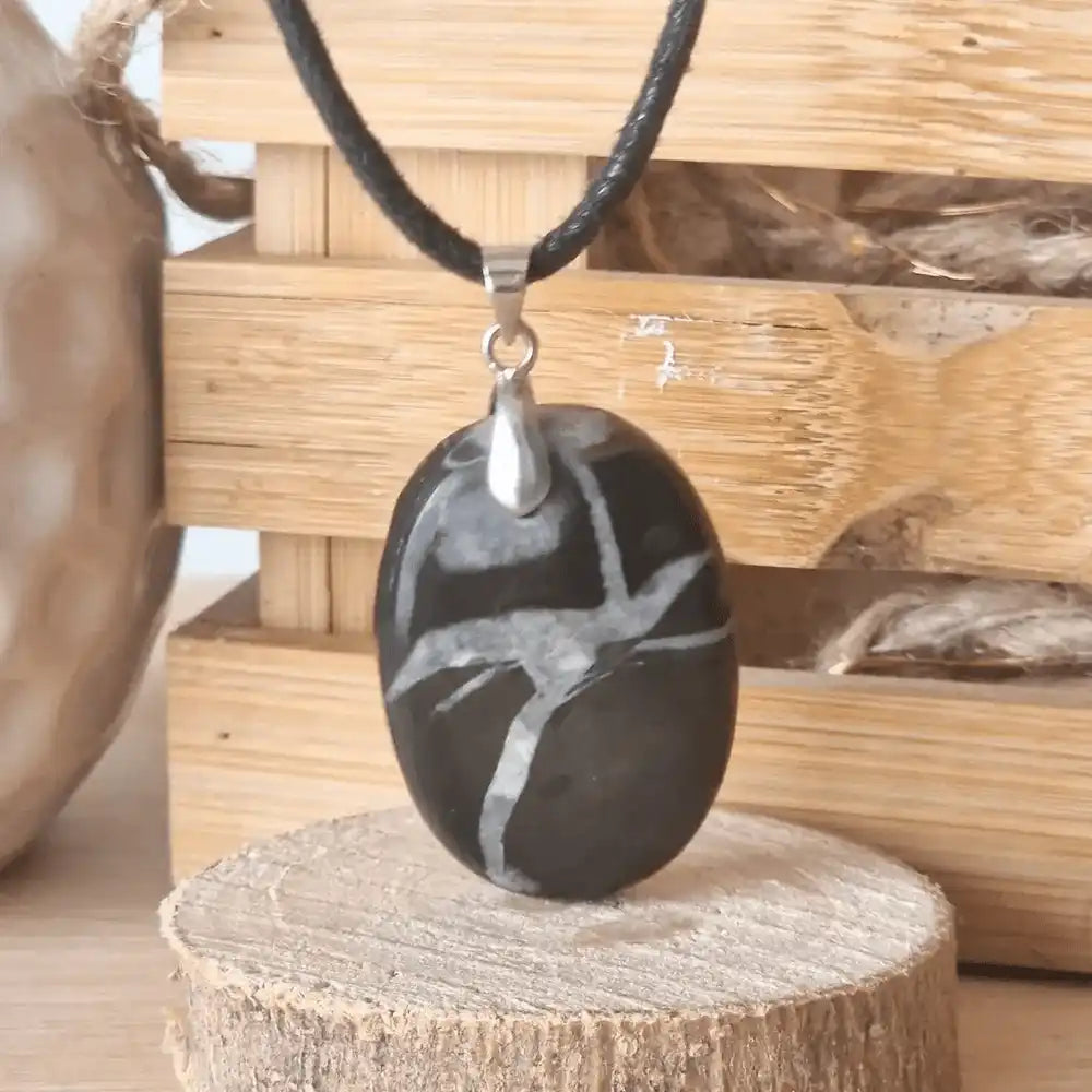 Pendentif Cabochon Septaria Noire   