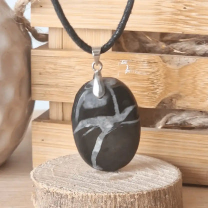 Pendentif Cabochon Septaria Noire   