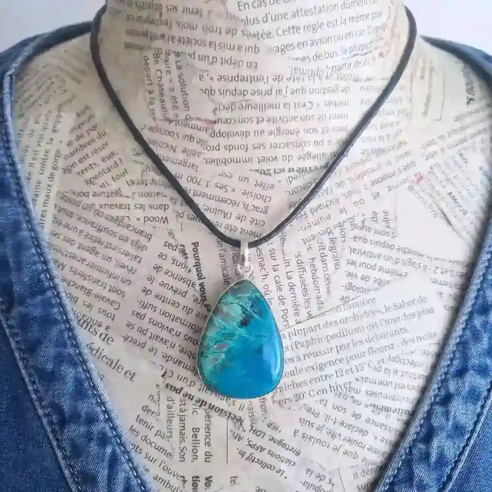 Pendentif chrysocolle cerclage argent 925