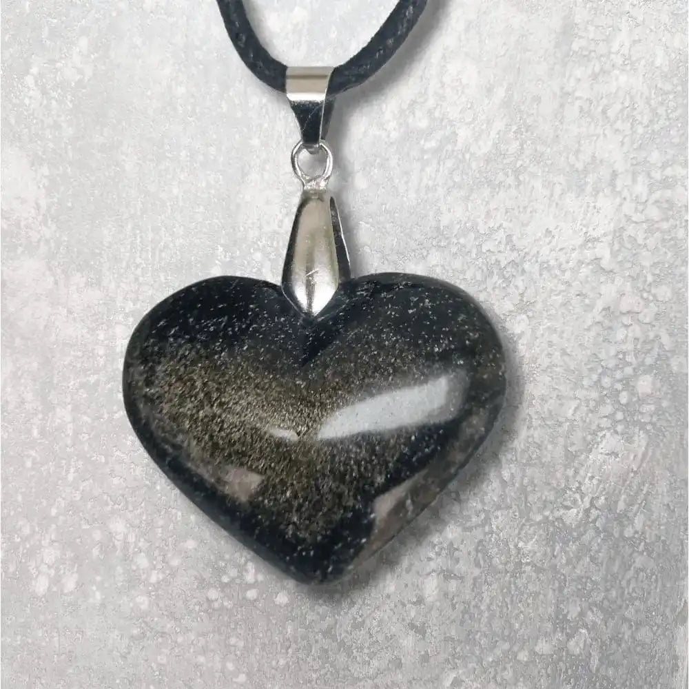 pendentif coeur obsidienne dorée zoom