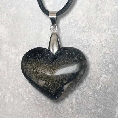 pendentif coeur obsidienne dorée zoom