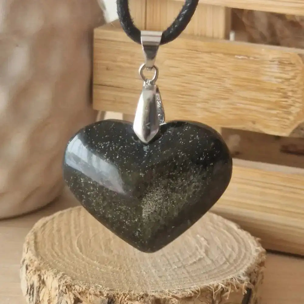 pendentif coeur obsidienne dorée 
