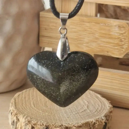 pendentif coeur obsidienne dorée 