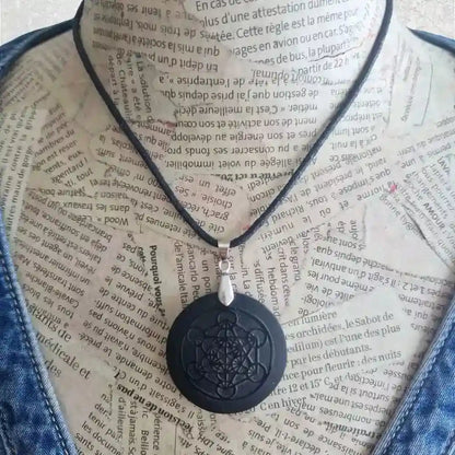 Pendentif Obsidienne noire - Gravure Métatron