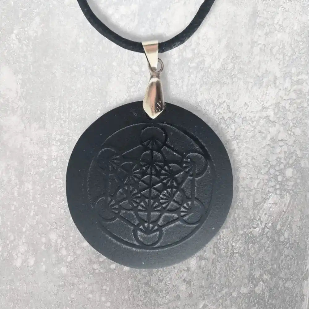 Pendentif Obsidienne noire - Gravure Métatron