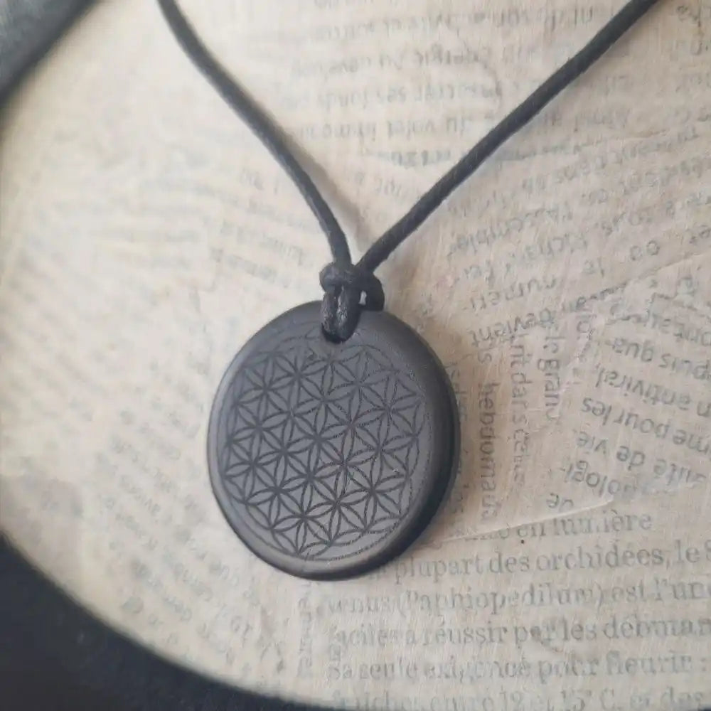 Pierre shungite naturelle gravure fleur de vie