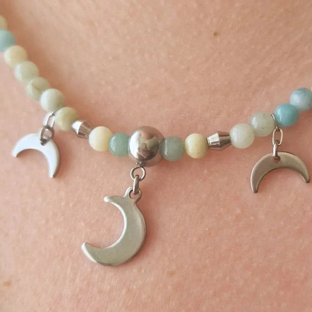 collier amazonite & breloque lune  zoom